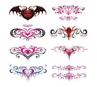CARGEN Sexy Succubus Belly Tatuaggi temporanei - 8 Fogli di Disegni di Cuori Colorati Coprono Cicatrici Tatuaggio per Ombelico Schiena Vita Utero Adesivi Tatuaggio per Ragazze Adulte Donne
