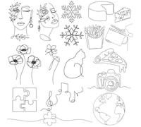 CARGEN Tatuaggi Temporanei Minimalisti Line Art - 2 Fogli 17 Design Adesivi a Linea Singola Pizza ForMaggio Patatine Fritte Puzzle Assicella Fiocco di Note Musicali Tatuaggi Finti per Ragazze Donne