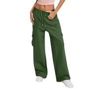 Cargo Pantalones Anchos Mujers con Bolsillos Elasticos Cintura Alta Elegante Largo Pantalón Trabajo Fiesta Moda Adolescente Y2K Casual PunkComodidad