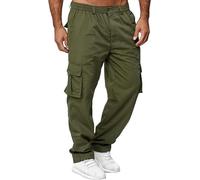 Cargo Pants for Men Relaxed Fit Straight Leg Elastic Waist Multi Pocket (Army Green,3XL)