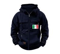 Cargo Tactical Giacche con cappuccio da uomo UK, casual alla moda stampa bandiera Italia Full Zip Up Hoodies con tasche cerniera coulisse felpa sport all'aperto Plus Size Top, Marina Militare, XL