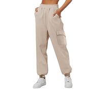 Cargohose Damen Beige Baggy - Jogginghose Weites Bein Xxxl Sporthose Mit 2 Seitentaschen Sweatpants Modern Sportlich Freizeithose Lang Baumwolle Traininghose Herbst Winter Sweathose Oversize Laufhose