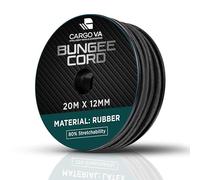 CargoVA - Corda elastica 12mm 20m nera - Corda espandibile 80% elasticità - Corda resistente per rimorchi, vele parasole, teli ecc.