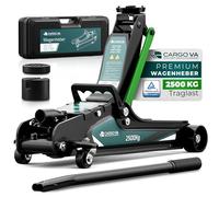 CargoVA Cric idraulico 2,5T - TÜV - Corsa 85-380mm - Basso per auto ribassate - Cric a carrello incluso pad in gomma [Valigia]