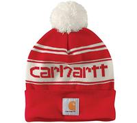 Carhartt Berretto da Uomo con Pompon e Logo, Taglia Unica, Red Winter White, Taglia Unica