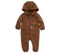 Carhartt Long-Sleeve Hooded Zip-up Footless Jumpsuit One-Piece Hoodie Tuta con Cappuccio, Marrone Tinta Unita, 6 Mesi Neonati