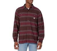 Carhartt Rugged Flex Relaxed Fit Midweight Flannel Fleece-Lined Shirt Camicia da Lavoro Button Down, Dark Brown Stripe, S Uomo
