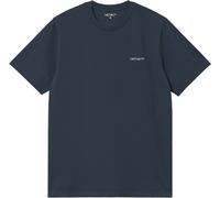 Carhartt WIP - T-shirt casual Uomo in Cotone - S/S Script Embroidery T-Shirt Deep Night / White per Uomo in Cotone - Taglia L - Blu navy