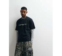 Carhartt WIP - T-shirt nera con logo effetto spray e schizzi di vernice-Nero XS