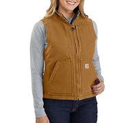 Carhartt Women's Loose Fit Washed Duck Sherpa-Lined Mock Vest, Brown, Small