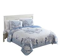CARIBBEAN JOE Coastal - Set copripiumino da 3 pezzi, per letto matrimoniale | Morbido, leggero, 100% poliestere trapuntato set include trapunta più due federe in un design costiero