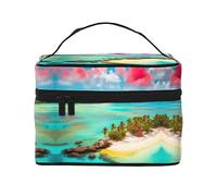 Caribbean Scenery - Borsa cosmetica da viaggio da donna, (22,9 x 16,5 x 15,7 cm), portatile, di grande capacità, borsa cosmetica per ragazze, nero, Taglia unica