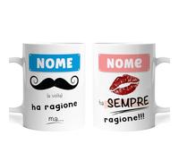 Caribu design Coppia di 2 Tazze Personalizzate per San Valentino Lui Lei ha Sempre Ragione - Idea Regalo Divertente Fidanzato Fidanzata Marito Moglie - Mug Personalizzabili con Nome Uomo e Donna