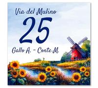 Caribu design Numero Civico Personalizzato da Esterno - Mattonella Ceramica 15,2x15,2 cm Targa Personalizzabile Casa Villa con Indirizzo Via Nome Famiglia Testo - Piastrella Quadrata Campagna Girasoli