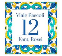 Caribu design Numero Civico Personalizzato da Esterno - Mattonella in Ceramica 15,2x15,2 cm Targa Personalizzabile con Indirizzo, Via, Nome Famiglia, Testo - Piastrella Maiolica Quadrato Casa Villa