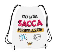 Caribu design Sacca Personalizzata con Testo/Foto/Logo/Immagini per Sport Scuola Palestra Asilo Zaino Personalizzabile (Bianco + Laccetti Neri)