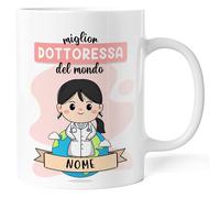 Caribu design Tazza Dottoressa Personalizzata con Nome e Capelli - Idea Regalo per Medico Personalizzabile Divertente per Compleanno Natale - Lavoro Laurea Professione (Dottoressa Donna)