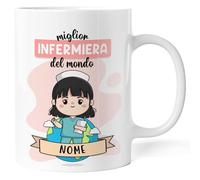 Caribu design Tazza Infermiera Personalizzata con Nome e Colore Capelli - Idea Regalo per Ringraziare Infermieri Personalizzabile e Divertente per Compleanno, Natale, Lavoro, Laurea (Infermiera Donna)