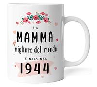 Caribu design Tazza Mamma Migliore del Mondo nata nel 1944 (78 anni) - Idea Regalo Originale Donna - Festa della Mamma/Compleanno