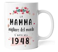 Caribu design Tazza Mamma Migliore del Mondo nata nel 1948 (74 anni) - Idea Regalo Originale Donna - Festa della Mamma/Compleanno