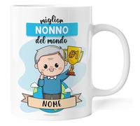 Caribu design Tazza Miglior Nonno del Mondo Personalizzata con Nome e Colore Capelli - Idea Regalo Originale per Natale, Festa dei Nonni, Compleanno (Nonno)