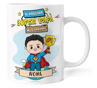 Caribu design Tazza Miglior Super Papà del Mondo Personalizzata con Nome e Colore Capelli - Idea Regalo Padre Supereroe Originale e Divertente per Festa del Papà, Compleanno (Super Papà)