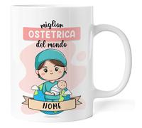 Caribu design Tazza Personalizzata con Nome - Idea Regalo Personalizzabile Originale e Divertente per Compleanno, Natale e ogni occasione - Lavoro e Professione (Ostetrica Donna)