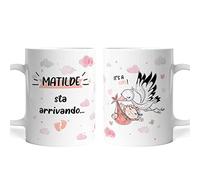 Caribu design Tazza personalizzata futura mamma/futuro papà con nome figlio/figlia/gemelli - idea regalo originale per nascita/parto (Femmina)
