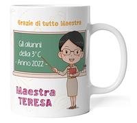 Caribu design Tazza Personalizzata Maestra Professoressa - Idea Regalo Originale Fine Anno Scolastico - Personalizzabile con Nome + Testo + Capelli + Occhiali