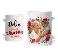Caribu design Tazza personalizzata Nonna Migliore del Mondo con foto - Idea regalo originale compleanno nonna/festa dei nonni (Rosa/Rosso)