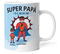 Caribu design Tazza personalizzata papà supereroe - idea regalo originale festa del papà/compleanno (Papà + Maschio)
