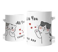 Caribu design Tazza San Valentino Idea Regalo per Lei e per Lui a Tema Gatti - All I Need Is You - Love Ti Amo Fidanzato Fidanzata Coppia Innamorati (Gatta e Gatto)