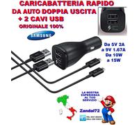 CARICA BATTERIA RAPIDO DA AUTO DOPPIA USCITA + 2 CAVI USB GALAXY S6 S7 NOTE 5
