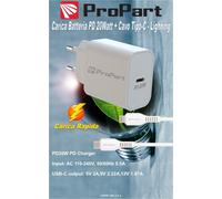 Carica batteria Rapido PD 20W Con Cavo da Tipo-C a TipoLight-ning - PP693CL20W
