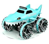 Carica diretta auto telecomandata con luce LED, anfibi effetto squalo per terra e acqua, 2,4 GHz, impermeabile RC Stunt Auto 360°, 15 km/h, funzionamento semplicissimo, a partire dai 4 anni in su
