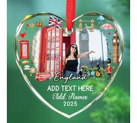 Carica foto Inghilterra Natale Ornamento in vetro Regali per ricordi di viaggio, Testo personalizzato & Nomi Big Ben Ornamenti Londra Natale, Inghilterra Monumenti Keepsake 2025, Personalizzato UK