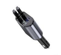 Carica in modo efficiente i tuoi dispositivi con questo caricabatterie da auto compatto retrattile, che offre due uscite