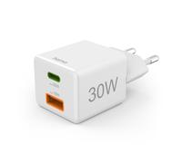 Carica. veloce, 1 USB-C PD, 1 USB-A QC, mini caricabatterie, 30 W, bianco