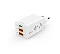 Carica. veloce, GaN, 1 USB-C PD, 2 USB-A QC, mini caricabatterie, 45 W, bianco