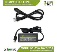 Caricabatteria 20V 3,25A 65W compatibile con Lenovo ThinkPad S540 T431s (USB)