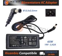 Caricabatteria AC Adapter Compatibile ASUS TOSHIBA DELL 65W 19V (5,5x2,5)mm
