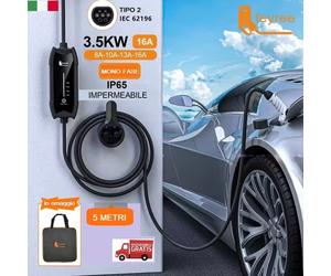 Caricabatteria AUTO ELETTRICA EV Tipo 2 8A- 16A 5 metri monofase EVSE schuko EU