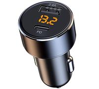 Caricabatteria Auto USB C 30 W, Adattatore Mini 2.4A con Display a LED di Tensione per Caricatore Auto da 12 W e 18 W PD 12V per Tablet Telefono