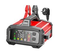 Caricabatteria da auto 12 V/24 V 20 A, caricabatterie intelligente per moto, con funzione di riparazione, schermo LCD, supporto di ricarica auto, per auto, moto, camion, AGM, gel, Wet, SLA (rosso)