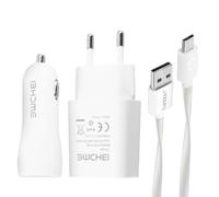 Avizar Caricabatteria da auto 3 in 1 2.1A con cavo Micro-USB bianco