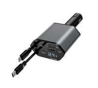 Caricabatteria da auto 4 in 1, 120 W PD/QC ricarica rapida, VOKO Caricabatterie da accendisigari con cavi retrattili per iPhone 15/16/17/14, Samsung Galaxy, iPad, Airpads, tutte le auto (USB-C + USB-A