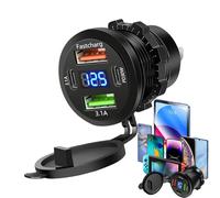 Caricabatteria da auto - 4 porte con display digitale per la ricarica dei tablet, caricatore auto multi-porte - per conducenti, all'aperto, viaggi, campeggio, berline, camion, SUV