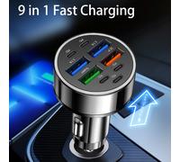 Caricabatteria da auto 9 in 1 ricarica rapida con 4USB e 1PD per disp