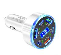 Caricabatteria da auto a 6 porte con uscite PD e USB per ricarica rapida di dispositivi mobili con tecnologia intelligente Shunt per l'efficienza (bianco)