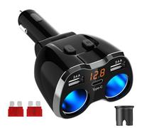 Caricabatteria da Auto Accendino Accendisigari Auto USB Splitter, Adattatore per prese di corrente da 80W con 12V / 24V e doppia porta USB da 2,4 A e tipo C